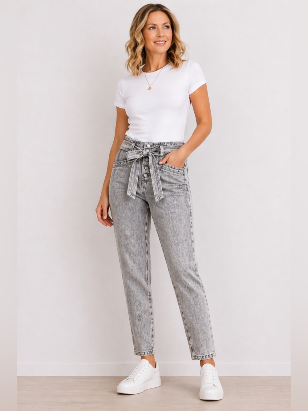 Circle of Trust Grey Acid Wash High-Rise Jeans w/ Tie Belt Size 28 NWT